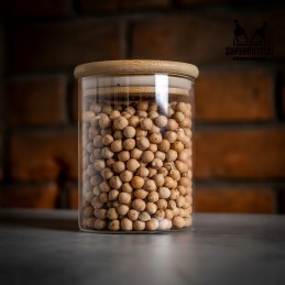 Stiklinis indelis/talpykla 420 ml su mediniu bambukiniu dangteliu ir sandarikliu