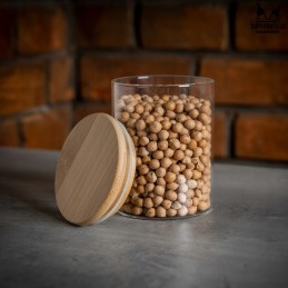 Stiklinis indelis/talpykla 420 ml su mediniu bambukiniu dangteliu ir sandarikliu