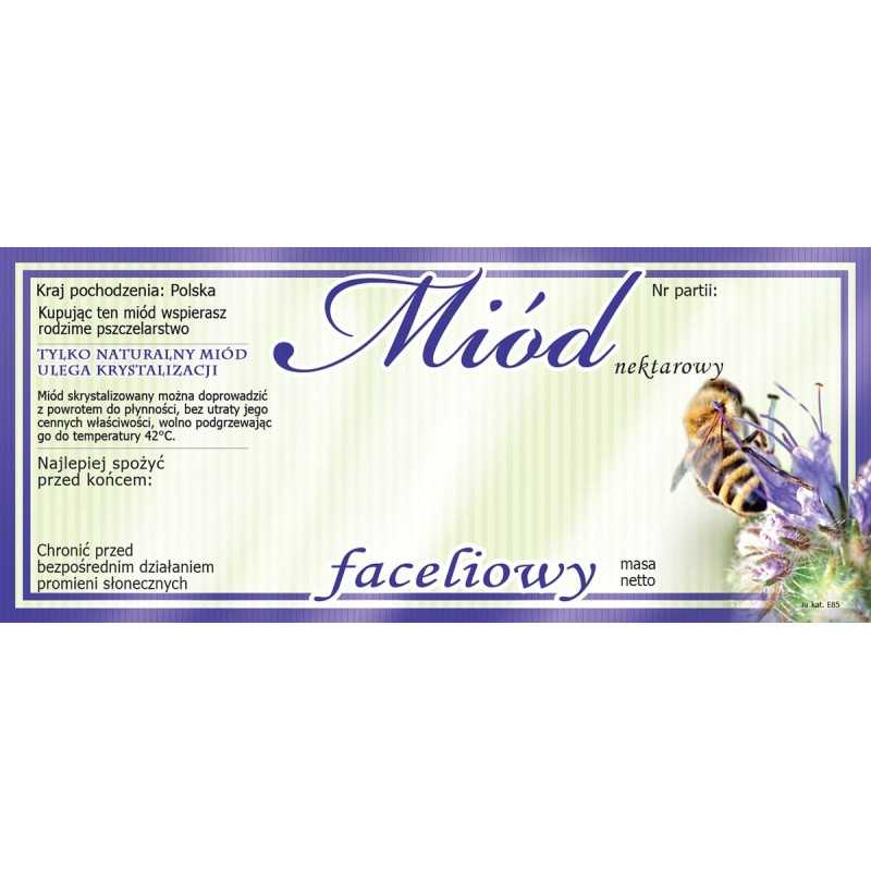 Etiketės facelijų medui (100 vnt) - E85 raštas