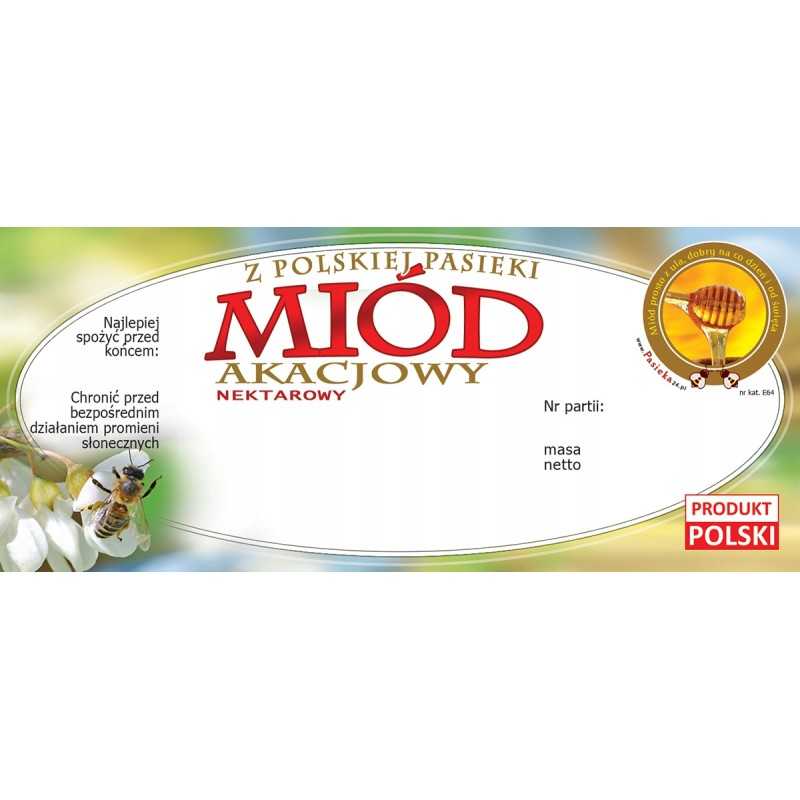 Etiketės akacijų medui (100 vnt) - e64 raštas