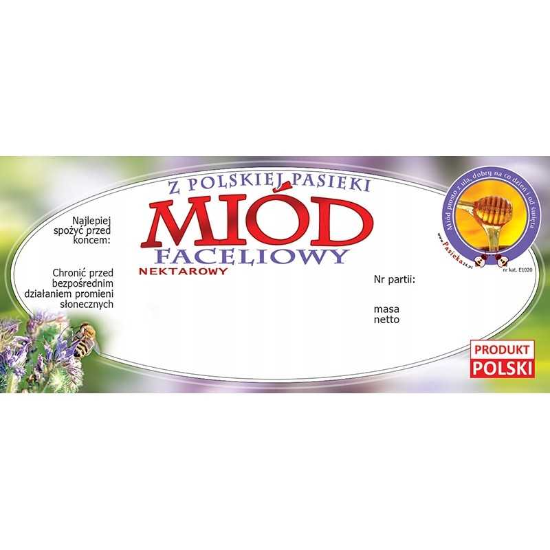 Etiketės facelijų medui (100 vnt) - E1020 raštas