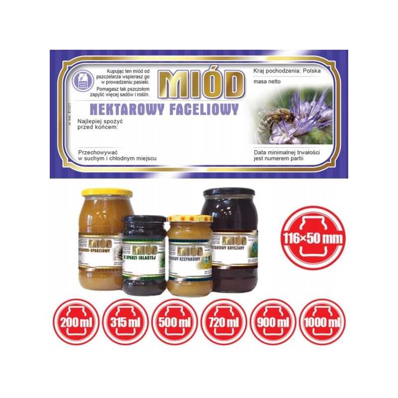 Facelijos medaus etiketės 116x50 (100 vnt) - e1231