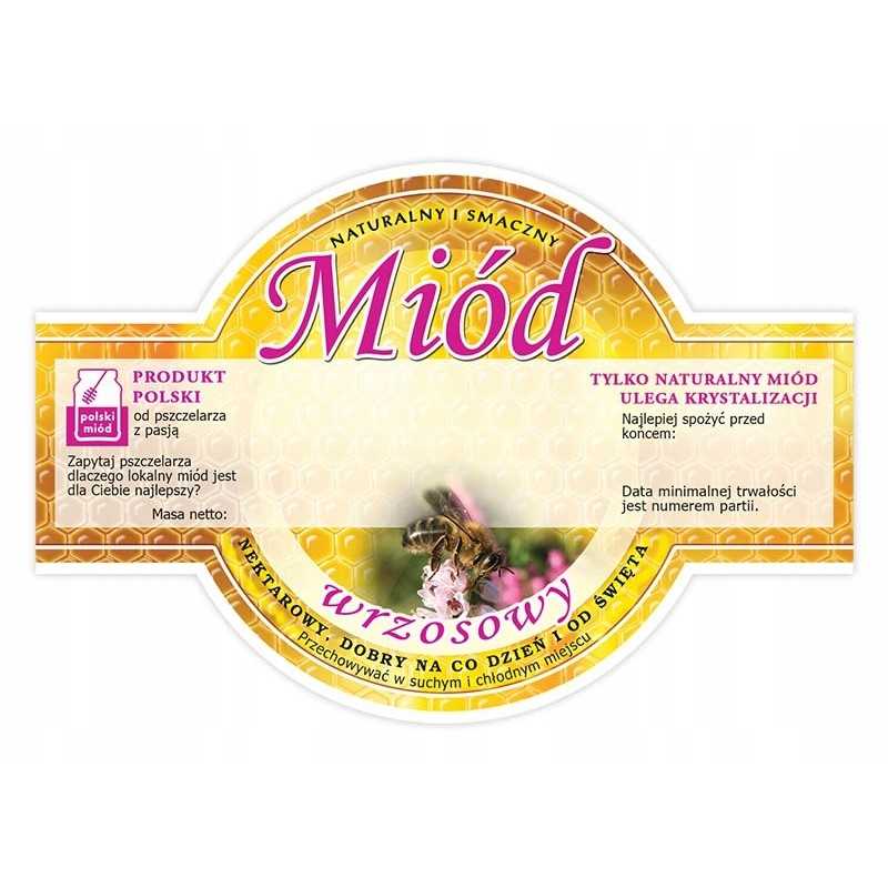 Apvalių etikečių pakuotė viržių medui (100 vnt.)