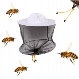 Balta bitininkystės kepurė su raišteliu