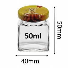 Rinkinį sudaro 24 vnt. 50 ml kvadratiniai stiklainiai su dangteliais