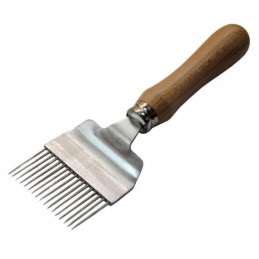 Šakių dangtelių atplėšimo mašina su 17 tiesių adatų ir medine rankena.