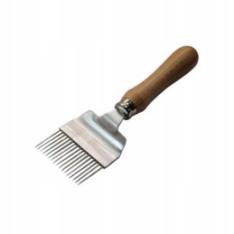 Šakių dangtelių atplėšimo mašina su 17 tiesių adatų ir medine rankena.