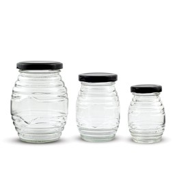 12 vnt dryžuotų stiklainių, 100 ml, dangteliais