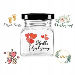 Kvadratinis stiklinis 120 ml indas su 53 mm metaliniu dangteliu ir spauda