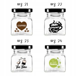 Kvadratinis stiklinis 120 ml indas su 53 mm metaliniu dangteliu ir spauda