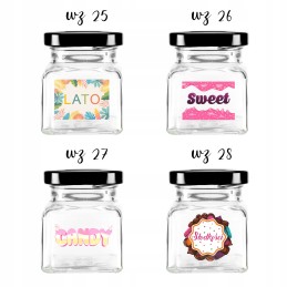 Kvadratinis stiklinis 120 ml indas su 53 mm metaliniu dangteliu ir spauda