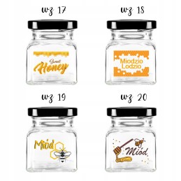 Kvadratinis stiklinis 120 ml indas su 53 mm metaliniu dangteliu ir spauda