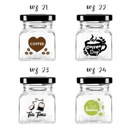 Kvadratinis stiklinis 120 ml indas su 53 mm metaliniu dangteliu ir spauda