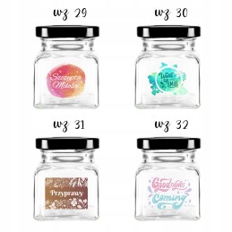 Kvadratinis stiklinis 120 ml indas su 53 mm metaliniu dangteliu ir spauda