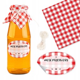 50x lipnios etiketės medui, stiklainiams, buteliukams su dangteliais, virvele