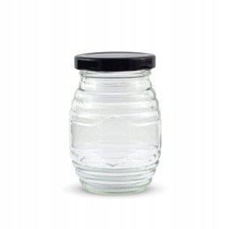 12 vnt dryžuotų stiklainių, 180 ml, dangteliais