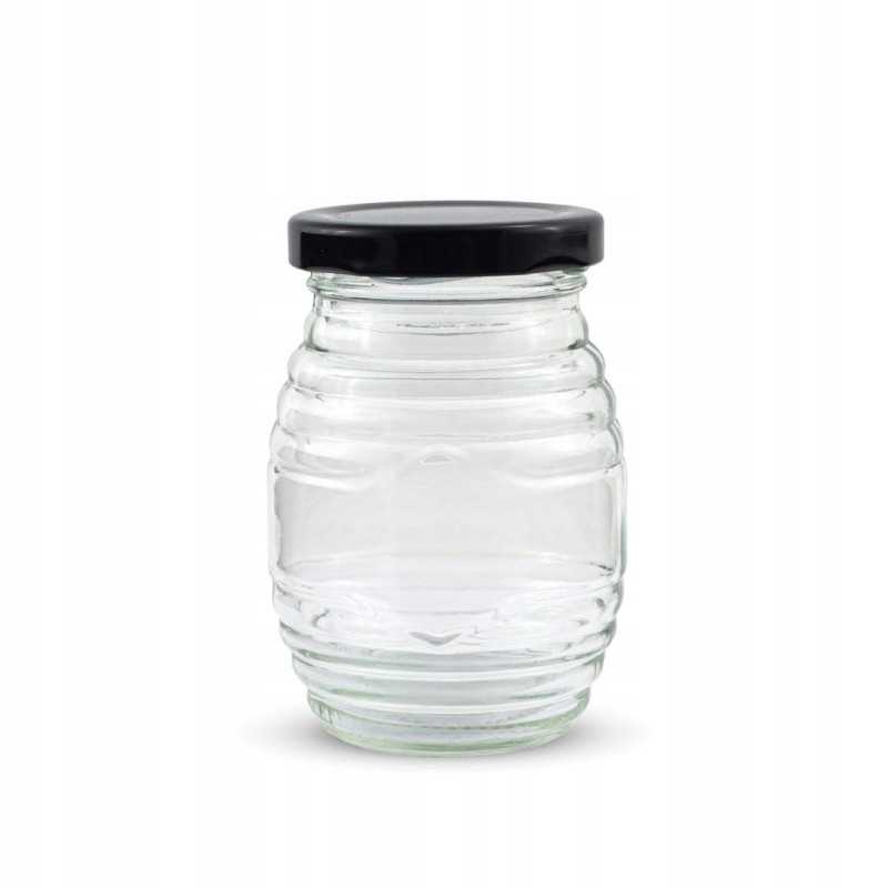 12 vnt dryžuotų stiklainių, 180 ml, dangteliais