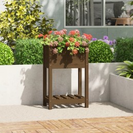Honey brown flowerpot with shelf 54x34 5x81 cm pine wood