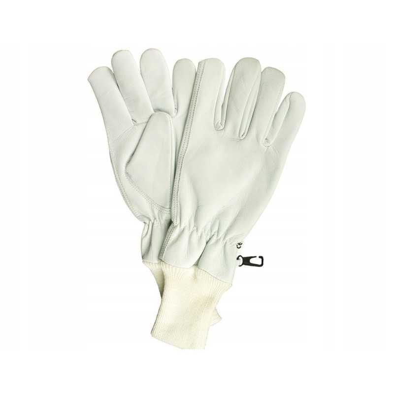Baltos odinės pirštinės, trumpos su rankogaliais