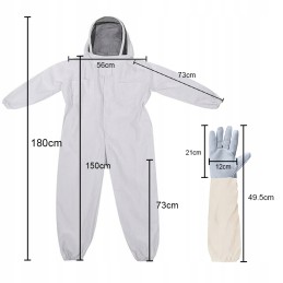 Bitininkystės kostiumas su XL dydžio užtrauktuku ir XL dydžio pirštinėmis