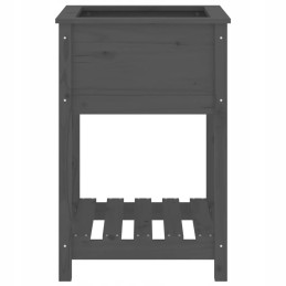 Planter with shelf, gray, 54x54x81 cm, solid pine wood