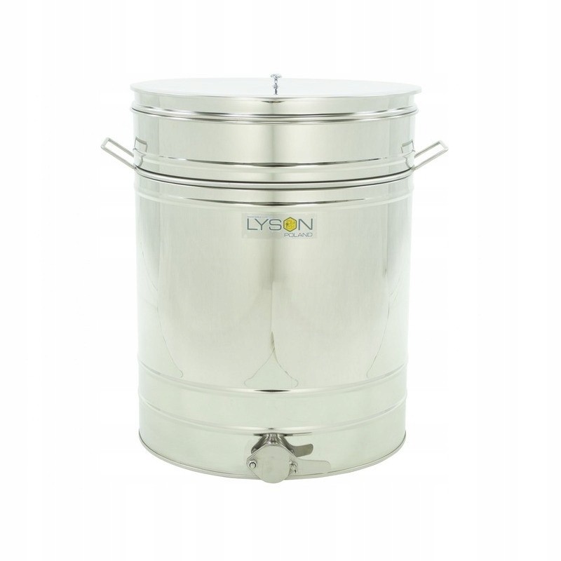 Medaus skaidrintuvas 200L, nerūdijantis plienas, su rankenomis ir sieteliu - ŁYSOŃ