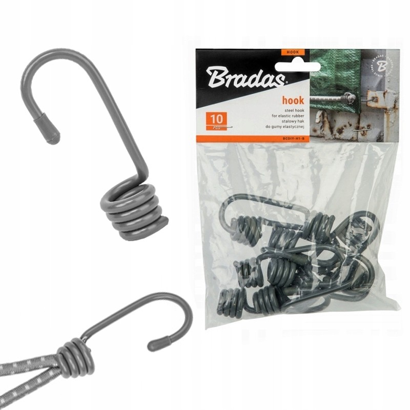Plieninis kabliukas elastinei gumai, pilkas BUNGEE KABLIS BCDIY-H1-B Bradas 10 vnt.