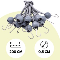 Guminis elastinis virvelė su metaliniu kabliu tinkliniams brezentams tvirtinti