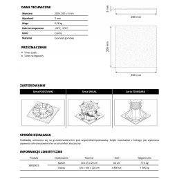 SBR gumijas paliktnis 200x200x3 mm terases balstiem