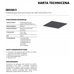 SBR gumijas paliktnis 200x200x3 mm terases balstiem