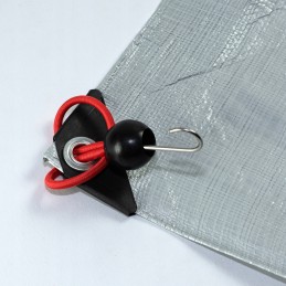 Tension Elastic su kamuoliuku ir kabliuku (pilka 100mm) palapinėms, tentams, plakatams. Brezento įtempiklis, plėtimo kilpa, brez