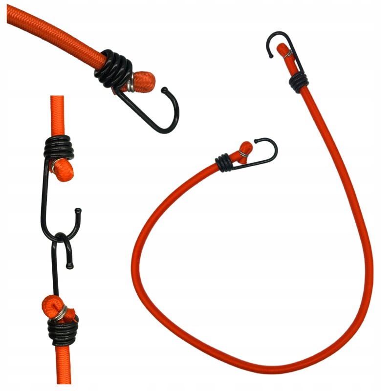 Guminė elastinė virvė su metaliniais kabliais bagažo tvirtinimui prie brezento 0,8x80 cm