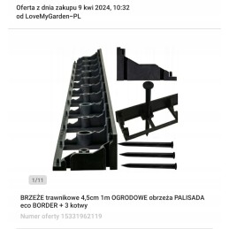 VEJOS KRAŠTAI 4,5cm 1m SODO kraštai PALISADE eco BORDER + 3 inkarai