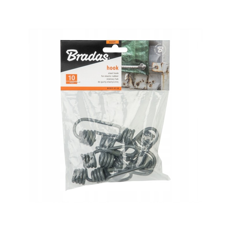 Plieninis kabliukas elastinei gumai, pilkas BUNGEE KABLIS BCDIY-H1-B Bradas 10 vnt.