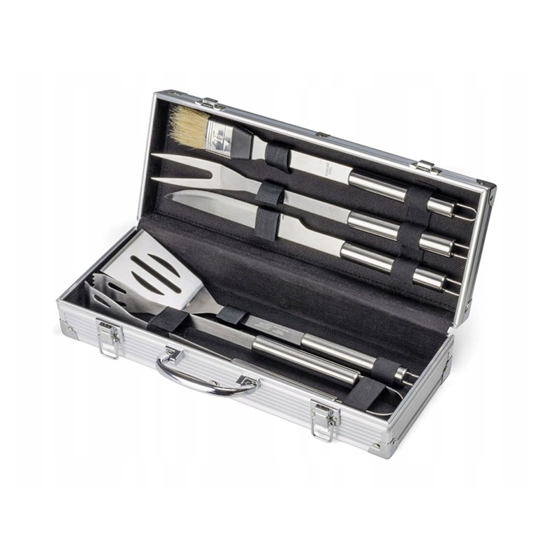 Metāla grila piederumi cietā koferī - 5 lieli bbq elementi