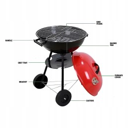 Round charcoal grill with cover grill on wheels spherical grill 43 cm