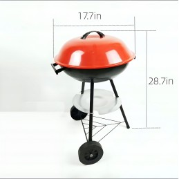 Apaļš ogļu grils ar vāku, grils uz ritenīšiem, sfērisks grils, 43 cm