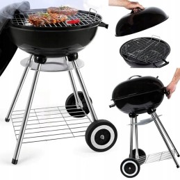 Garden charcoal grill for briquettes, closed, cover, shelf