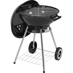 Garden charcoal grill for briquettes, closed, cover, shelf