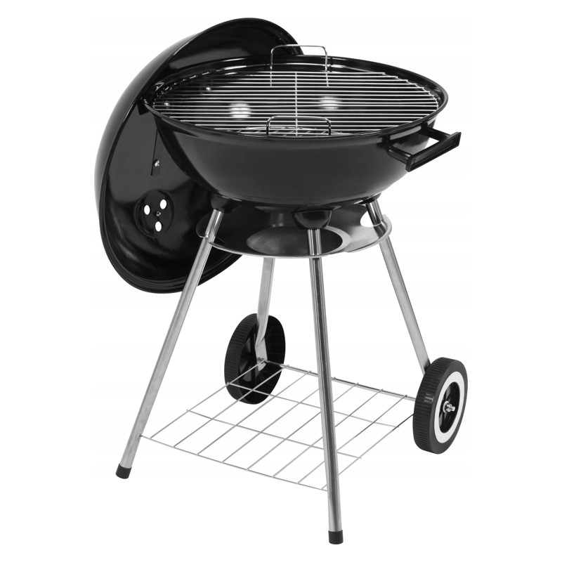 Garden charcoal grill for briquettes, closed, cover, shelf