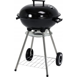 Garden charcoal grill for briquettes, closed, cover, shelf
