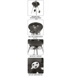 Garden charcoal grill for briquettes, closed, cover, shelf