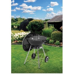 Garden charcoal grill for briquettes, closed, cover, shelf