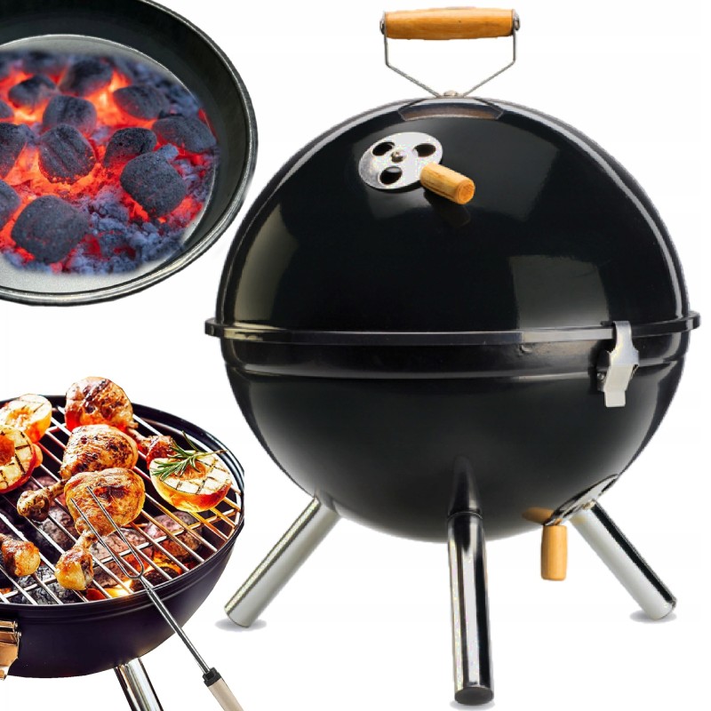Portable round garden charcoal camping grill with cover