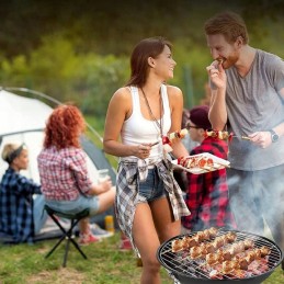 Portable round garden charcoal camping grill with cover