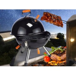 Portable round garden charcoal camping grill with cover