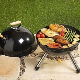 Portable round garden charcoal camping grill with cover