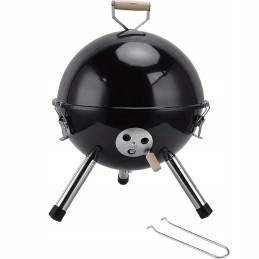 Portable round garden charcoal camping grill with cover