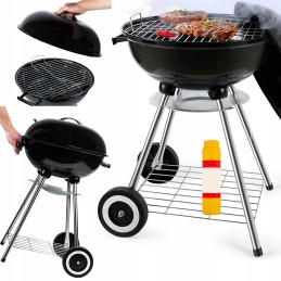Aia söegrill kaanega, suur ümmargune tuhapann, rattad, riiul