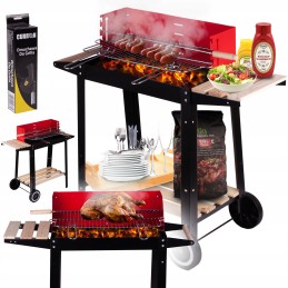 Kaasaskantav aia söegrill, kroomitud rest, pliit, rattad, riiulid